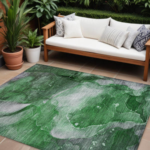 Homeroots 9' X 12' Emerald Abstract Washable Non Skid Indoor Outdoor Area Rug Emerald Polyester 560508