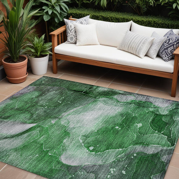 Homeroots 9' X 12' Emerald Abstract Washable Non Skid Indoor Outdoor Area Rug Emerald Polyester 560508