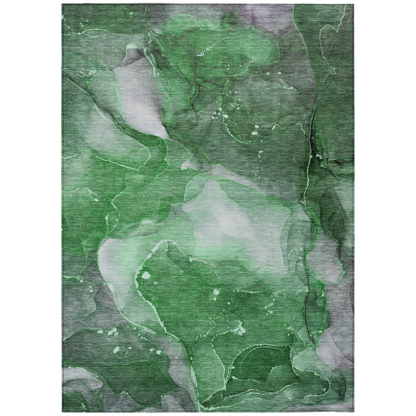 Homeroots 10' X 14' Emerald Abstract Washable Non Skid Indoor Outdoor Area Rug Emerald Polyester 560509