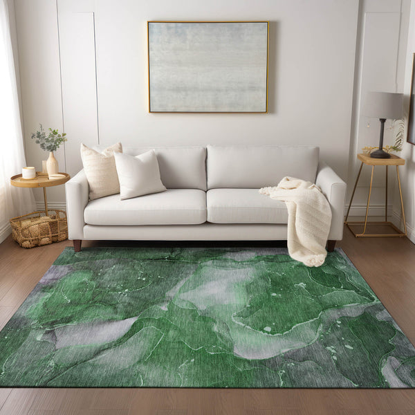 Homeroots 10' X 14' Emerald Abstract Washable Non Skid Indoor Outdoor Area Rug Emerald Polyester 560509