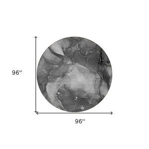 Homeroots 8' Round Gray Round Abstract Washable Non Skid Indoor Outdoor Area Rug Gray Polyester 560515