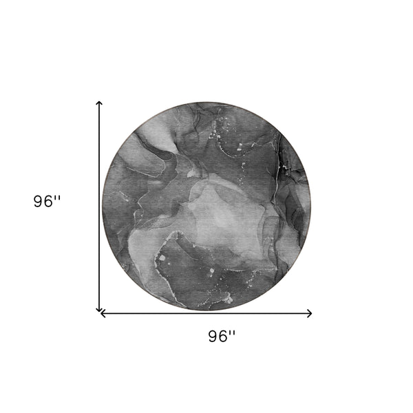 Homeroots 8' Round Gray Round Abstract Washable Non Skid Indoor Outdoor Area Rug Gray Polyester 560515