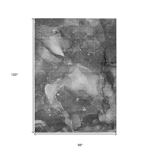 Homeroots 8' X 10' Gray Abstract Washable Non Skid Indoor Outdoor Area Rug Gray Polyester 560516