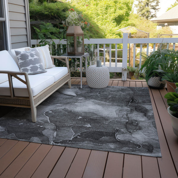 Homeroots 9' X 12' Gray Abstract Washable Non Skid Indoor Outdoor Area Rug Gray Polyester 560517