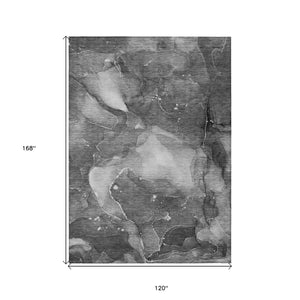 Homeroots 10' X 14' Gray Abstract Washable Non Skid Indoor Outdoor Area Rug Gray Polyester 560518