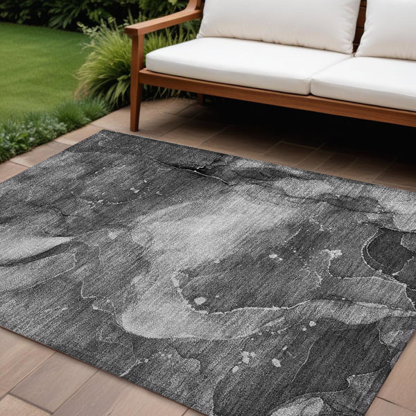 Homeroots 10' X 14' Gray Abstract Washable Non Skid Indoor Outdoor Area Rug Gray Polyester 560518
