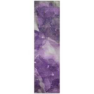 Homeroots 8' Runner Purple Abstract Washable Non Skid Indoor Outdoor Runner Rug Purple Polyester 560520