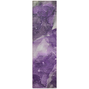 Homeroots 8' Runner Purple Abstract Washable Non Skid Indoor Outdoor Runner Rug Purple Polyester 560520
