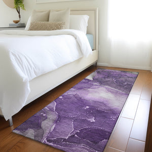 Homeroots 8' Runner Purple Abstract Washable Non Skid Indoor Outdoor Runner Rug Purple Polyester 560520