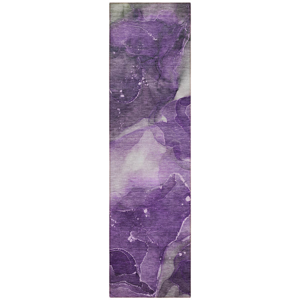 Homeroots 8' Runner Purple Abstract Washable Non Skid Indoor Outdoor Runner Rug Purple Polyester 560520