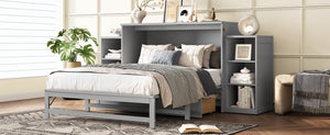English Elm Full Size Murphy Bed With Stylish Light Gray Finish, Spacious Storage Drawers & Shelves For Versatile Spaces W1580S00252