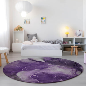 HomeRoots 5' Blue Abstract Area Rug - Washable, Non-Skid Design Perfect for Indoor and Outdoor Spaces 8' Round 560524