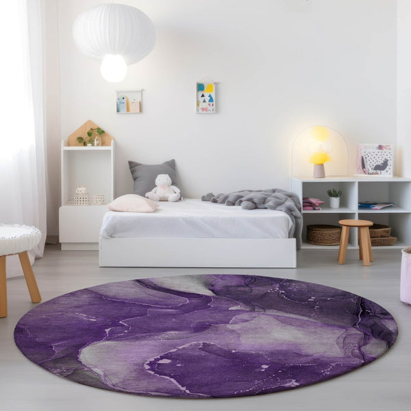 HomeRoots 5' Blue Abstract Area Rug - Washable, Non-Skid Design Perfect for Indoor and Outdoor Spaces 8' Round 560524