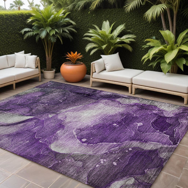 Homeroots 8' X 10' Purple Abstract Washable Non Skid Indoor Outdoor Area Rug Purple Polyester 560525