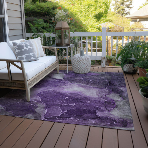 Homeroots 9' X 12' Purple Abstract Washable Non Skid Indoor Outdoor Area Rug Purple Polyester 560526