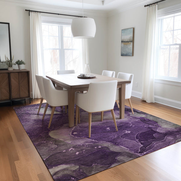 Homeroots 9' X 12' Purple Abstract Washable Non Skid Indoor Outdoor Area Rug Purple Polyester 560526