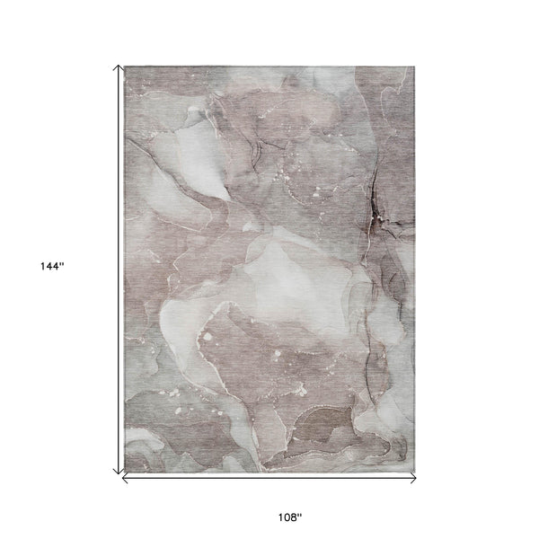 Homeroots 9' X 12' Taupe Abstract Washable Indoor Outdoor Area Rug Taupe Polyester 560535