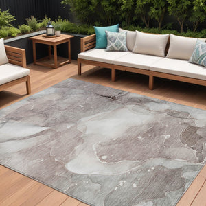 Homeroots 10' X 14' Taupe Abstract Washable Indoor Outdoor Area Rug Taupe Polyester 560536