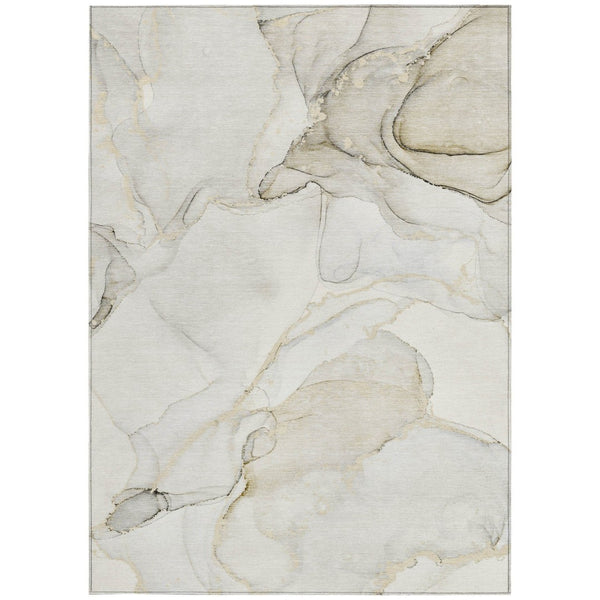 HomeRoots 5' Contemporary Beige and Ivory Abstract Washable Area Rug for Indoor and Outdoor Use, Non-Skid 5' X 8' 560541