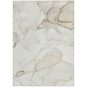 HomeRoots 5' Contemporary Beige and Ivory Abstract Washable Area Rug for Indoor and Outdoor Use, Non-Skid 5' X 8' 560541
