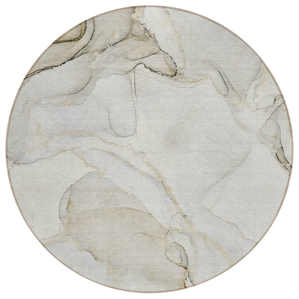 HomeRoots 5' Contemporary Beige and Ivory Abstract Washable Area Rug for Indoor and Outdoor Use, Non-Skid 8' Round 560542