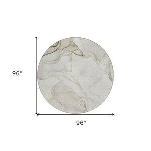 HomeRoots 5' Contemporary Beige and Ivory Abstract Washable Area Rug for Indoor and Outdoor Use, Non-Skid 8' Round 560542