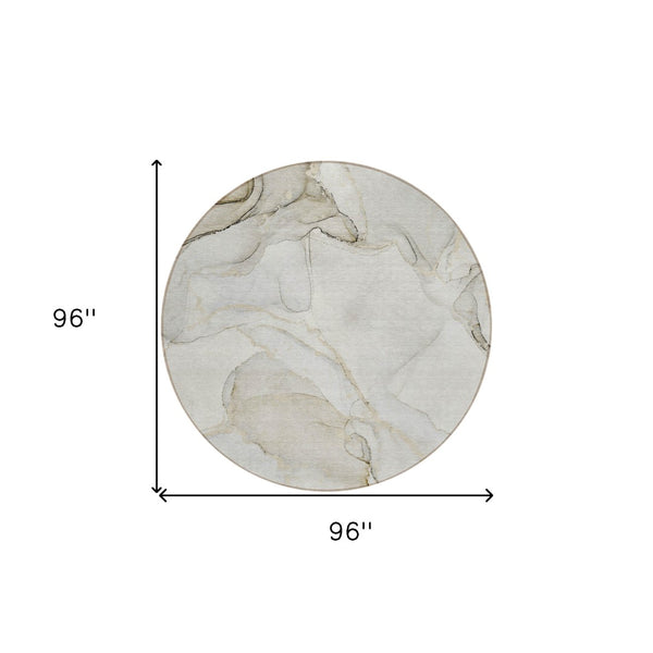 HomeRoots 5' Contemporary Beige and Ivory Abstract Washable Area Rug for Indoor and Outdoor Use, Non-Skid 8' Round 560542