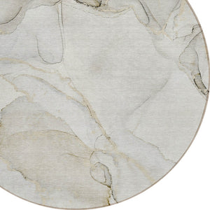 HomeRoots 5' Contemporary Beige and Ivory Abstract Washable Area Rug for Indoor and Outdoor Use, Non-Skid 8' Round 560542