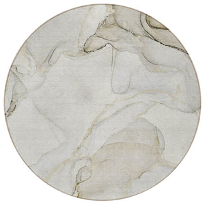 HomeRoots 5' Contemporary Beige and Ivory Abstract Washable Area Rug for Indoor and Outdoor Use, Non-Skid 8' Round 560542