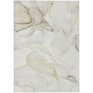 HomeRoots 5' Contemporary Beige and Ivory Abstract Washable Area Rug for Indoor and Outdoor Use, Non-Skid 8' X 10' 560543