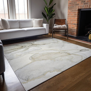 HomeRoots 5' Contemporary Beige and Ivory Abstract Washable Area Rug for Indoor and Outdoor Use, Non-Skid 8' X 10' 560543
