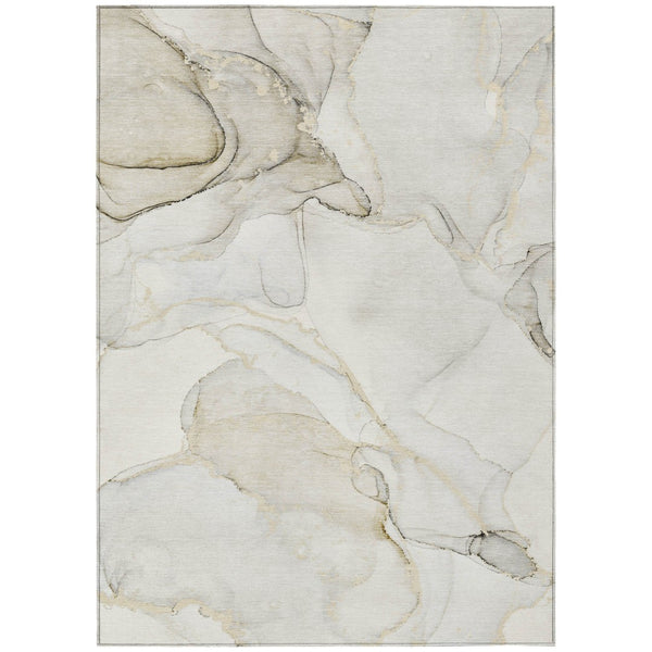 HomeRoots 5' Contemporary Beige and Ivory Abstract Washable Area Rug for Indoor and Outdoor Use, Non-Skid 10' X 14' 560545