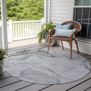 HomeRoots 5' Contemporary Beige and Ivory Abstract Washable Area Rug for Indoor and Outdoor Use, Non-Skid 8' Round 560551