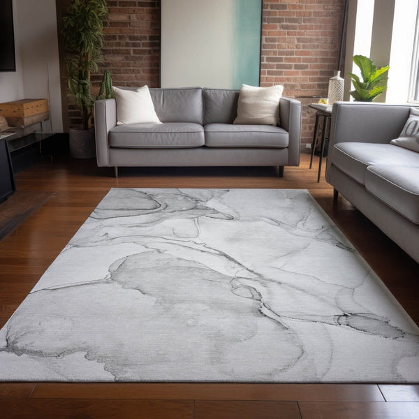 HomeRoots 5' Contemporary Beige and Ivory Abstract Washable Area Rug for Indoor and Outdoor Use, Non-Skid 8' X 10' 560552