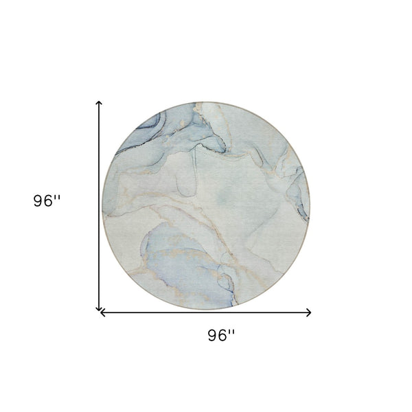 HomeRoots 5' Contemporary Beige and Ivory Abstract Washable Area Rug for Indoor and Outdoor Use, Non-Skid 8' Round 560560