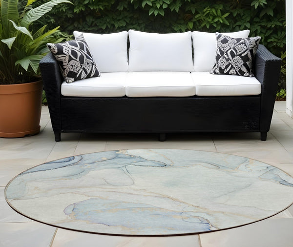 HomeRoots 5' Contemporary Beige and Ivory Abstract Washable Area Rug for Indoor and Outdoor Use, Non-Skid 8' Round 560560