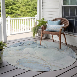 HomeRoots 5' Contemporary Beige and Ivory Abstract Washable Area Rug for Indoor and Outdoor Use, Non-Skid 8' Round 560560