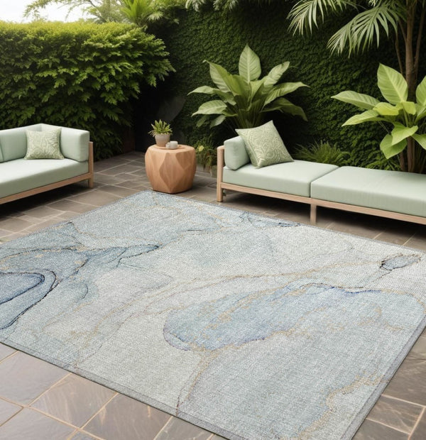 HomeRoots 5' Contemporary Beige and Ivory Abstract Washable Area Rug for Indoor and Outdoor Use, Non-Skid 9' X 12' 560562