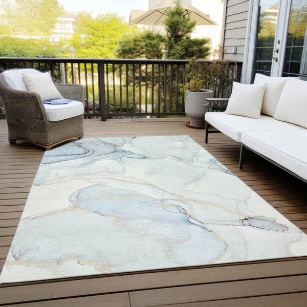 HomeRoots 5' Contemporary Beige and Ivory Abstract Washable Area Rug for Indoor and Outdoor Use, Non-Skid 9' X 12' 560562