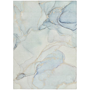 HomeRoots 5' Contemporary Beige and Ivory Abstract Washable Area Rug for Indoor and Outdoor Use, Non-Skid 10' X 14' 560563