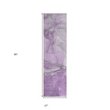 Homeroots 8' Runner Lilac Abstract Washable Non Skid Indoor Outdoor Runner Rug Lilac Polyester 560565