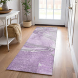 Homeroots 8' Runner Lilac Abstract Washable Non Skid Indoor Outdoor Runner Rug Lilac Polyester 560565