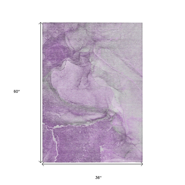 Homeroots 3' X 5' Lilac Abstract Washable Non Skid Indoor Outdoor Area Rug Lilac Polyester 560567
