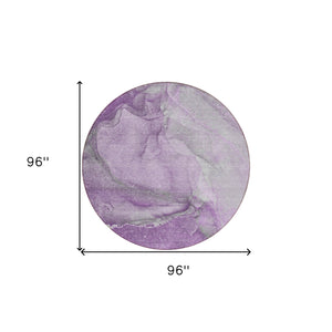 Homeroots 8' Round Lilac Round Abstract Washable Non Skid Indoor Outdoor Area Rug Lilac Polyester 560569