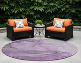 Homeroots 8' Round Lilac Round Abstract Washable Non Skid Indoor Outdoor Area Rug Lilac Polyester 560569