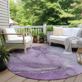 Homeroots 8' Round Lilac Round Abstract Washable Non Skid Indoor Outdoor Area Rug Lilac Polyester 560569