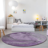 Homeroots 8' Round Lilac Round Abstract Washable Non Skid Indoor Outdoor Area Rug Lilac Polyester 560569