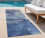 Homeroots 2' X 8' Navy Blue Abstract Washable Indoor Outdoor Runner Rug Navy Polyester 560574