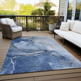 Homeroots 3' X 5' Navy Blue Abstract Washable Non Skid Indoor Outdoor Area Rug Navy Polyester 560576