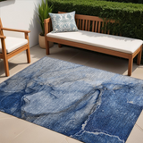 Homeroots 5' X 8' Navy Blue Abstract Washable Non Skid Indoor Outdoor Area Rug Navy Polyester 560577